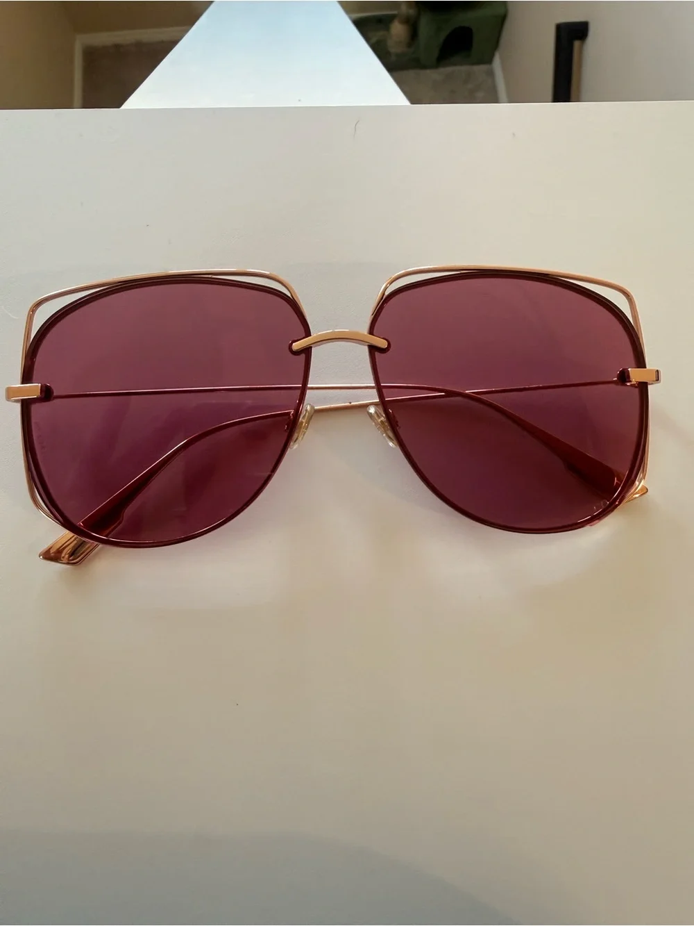 Dior Women's Sunglasses with Pink Lenses and Gold Frame